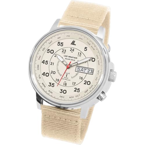 [ラドウェザー] 電波ソーラー腕時計 メンズ 100m防水 腕時計 lad017 (ベージュ)